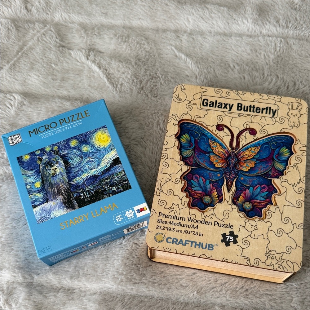 Mini Puzzle Bundle - Butterfly Wood Puzzle and Starry Llama Mini Puzzle